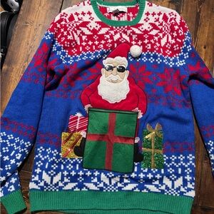 Holiday Santa Crewneck Sweater - Red, Blue, Green